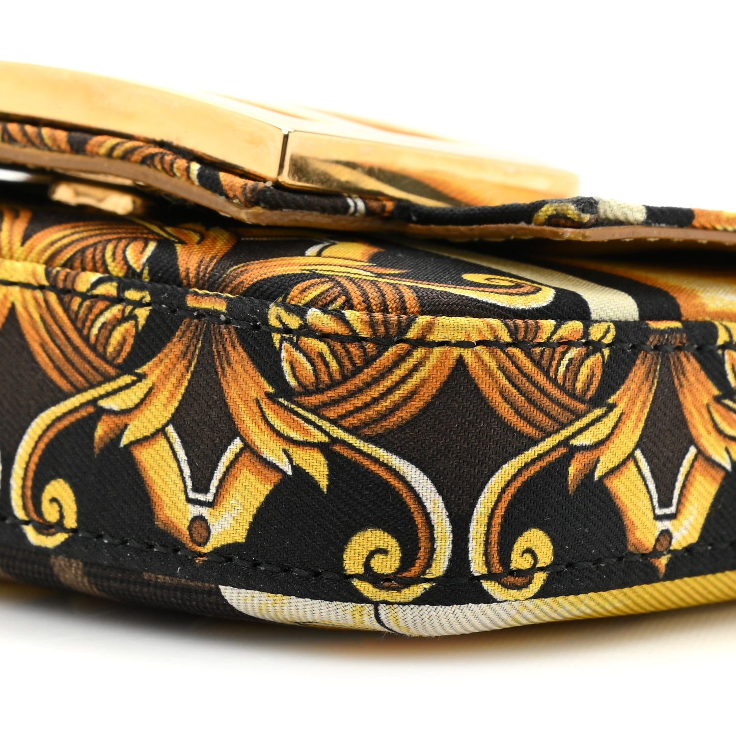 X VERSACE Silk Fendace FF Baroque Nano Brooch Baguette Black Gold
