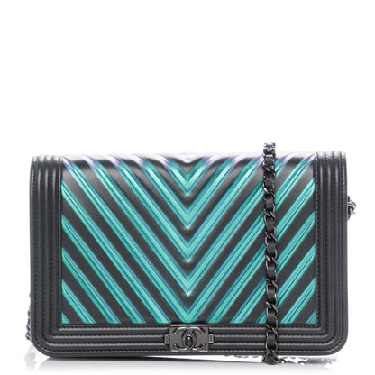 Chanel Calfskin Painted Chevron Embossed Boy Wallet On Chain WOC Black 1 of 9