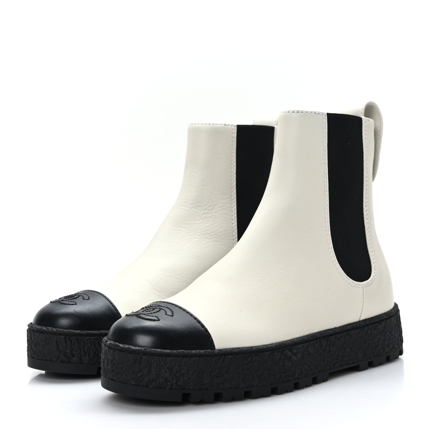Chanel Calfskin Cap Toe CC Ankle Boots 37.5 White Black 3 of 8