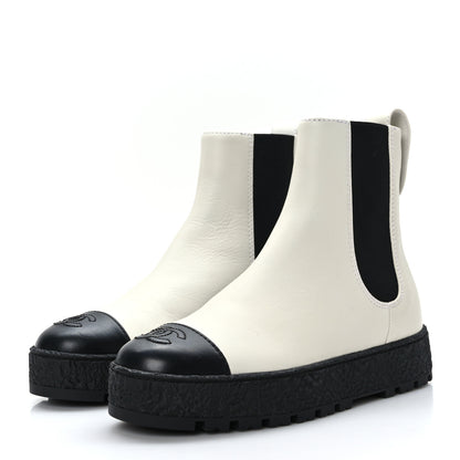 Chanel Calfskin Cap Toe CC Ankle Boots 37.5 White Black 3 of 8
