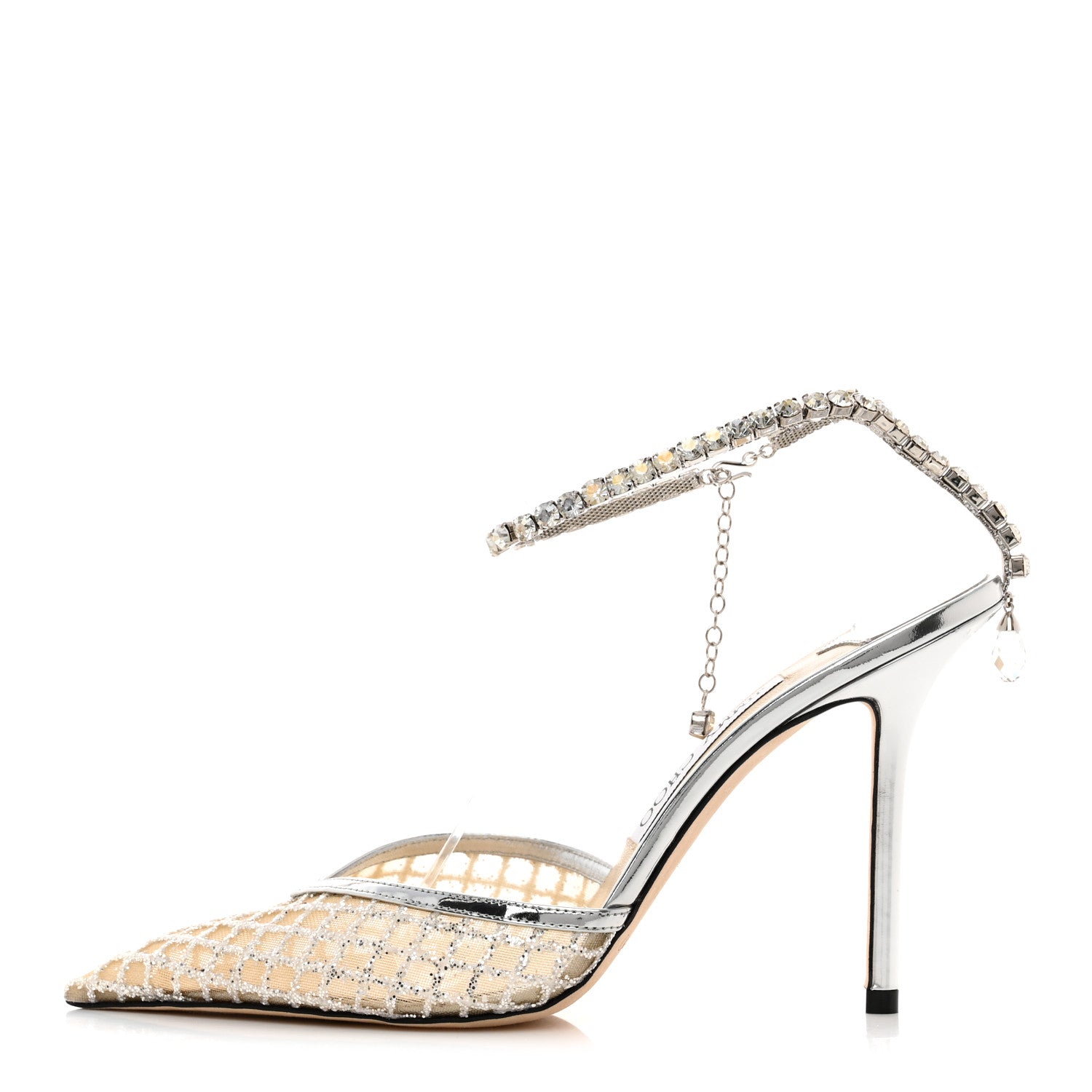 Jimmy Choo Glitter Checker Board Mesh Crystal Saeda 100 Pumps 38 Champagne Silver 1 of 8