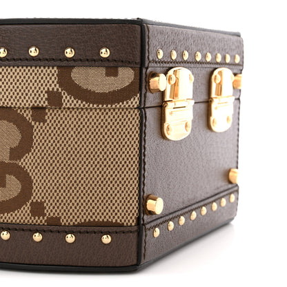 Gucci Monogram Jumbo GG Textured Dollar Calfskin Web Mini Savoy Hat Box Camel Ebony New Acero 8 of 10