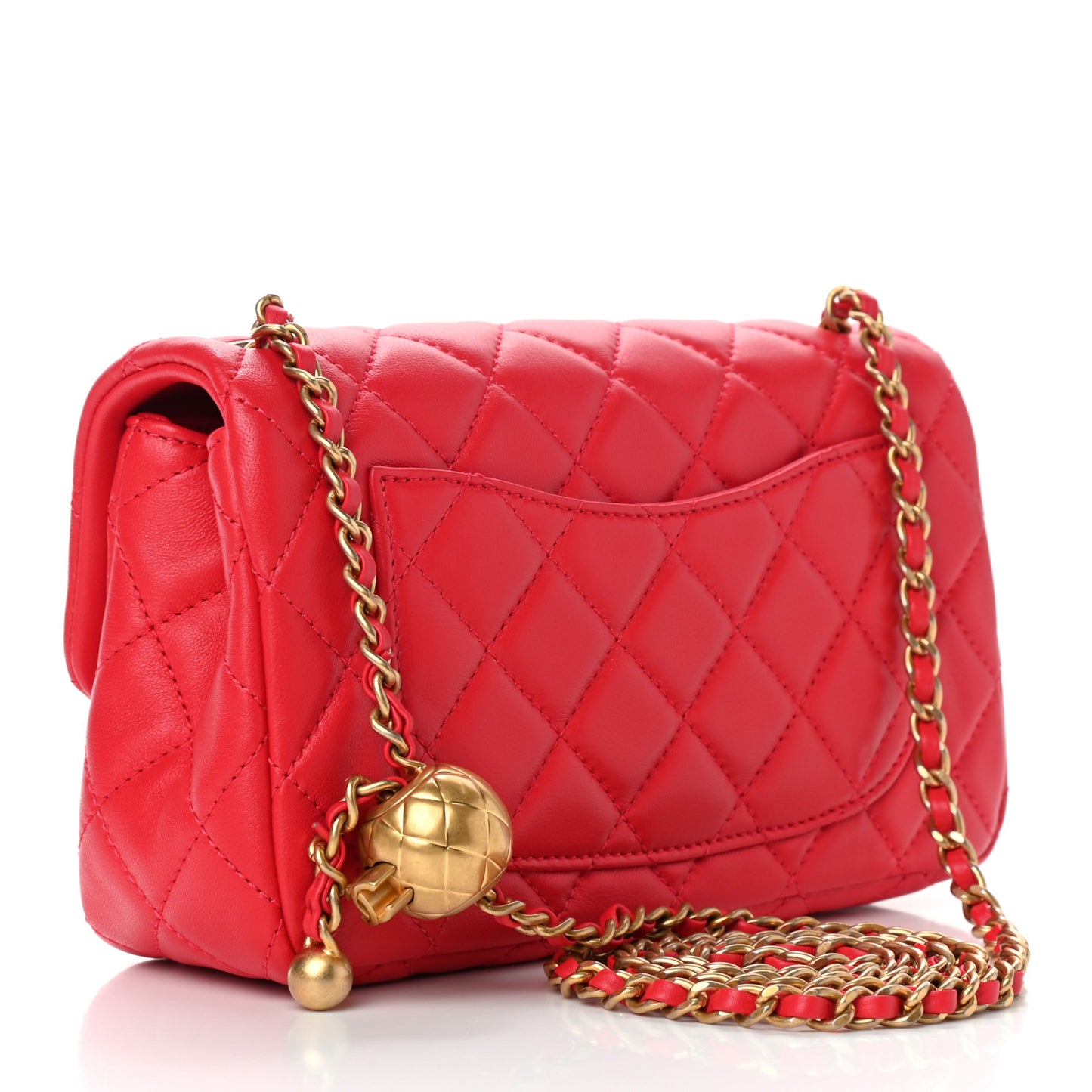 Lambskin Quilted Mini Rectangular Pearl Crush Flap Red