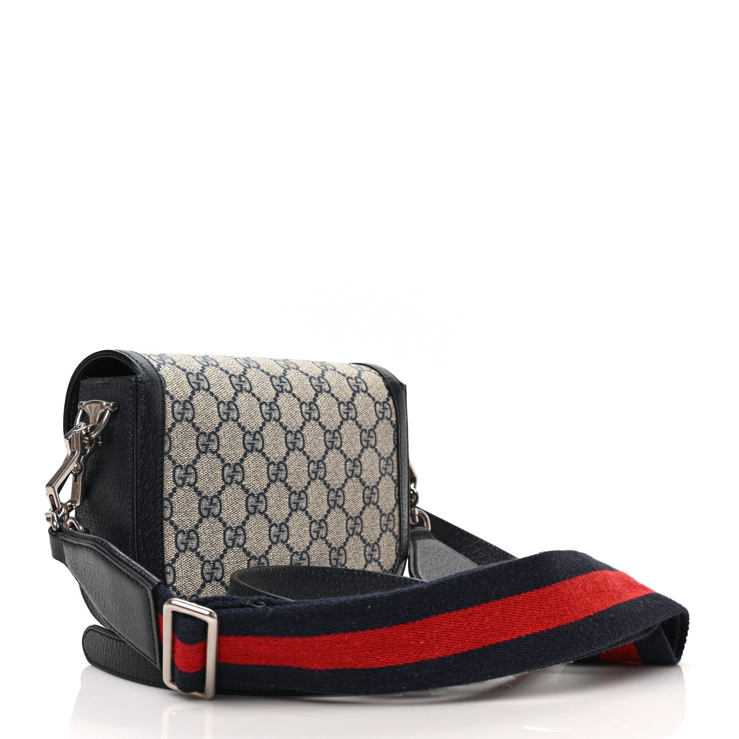 Gucci GG Supreme Monogram Textured Dollar Calfskin Web Mini Horsebit 1955 Shoulder Bag Beige Blue 3 of 10