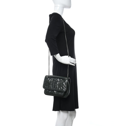 Saint Laurent Crinkled Calfskin Matelasse Monogram Baby Niki Chain Satchel Dark Green 2 of 11