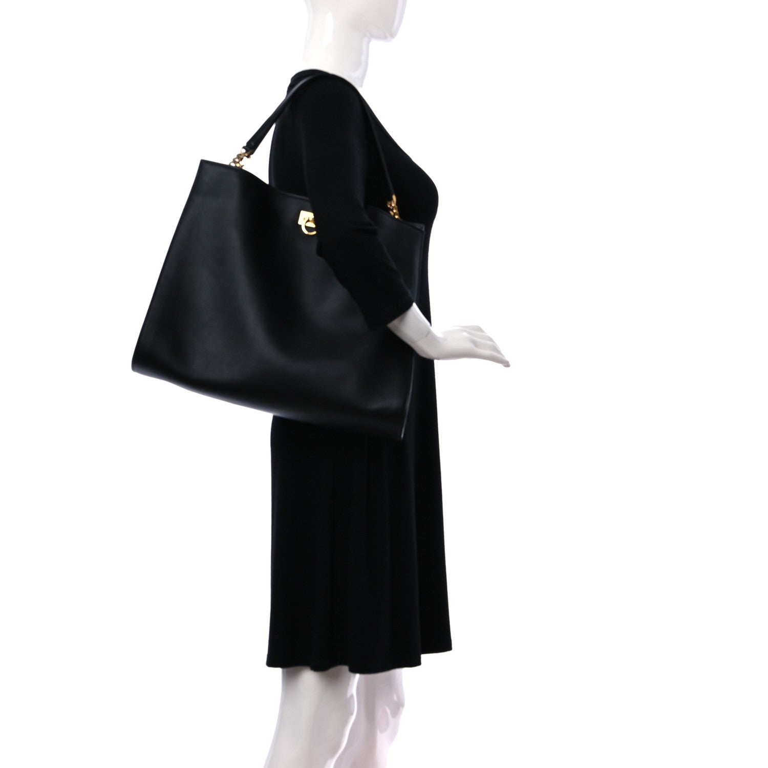 Salvatore Ferragamo Calfskin Gancini Trifolio Tote Bag Black 2 of 10