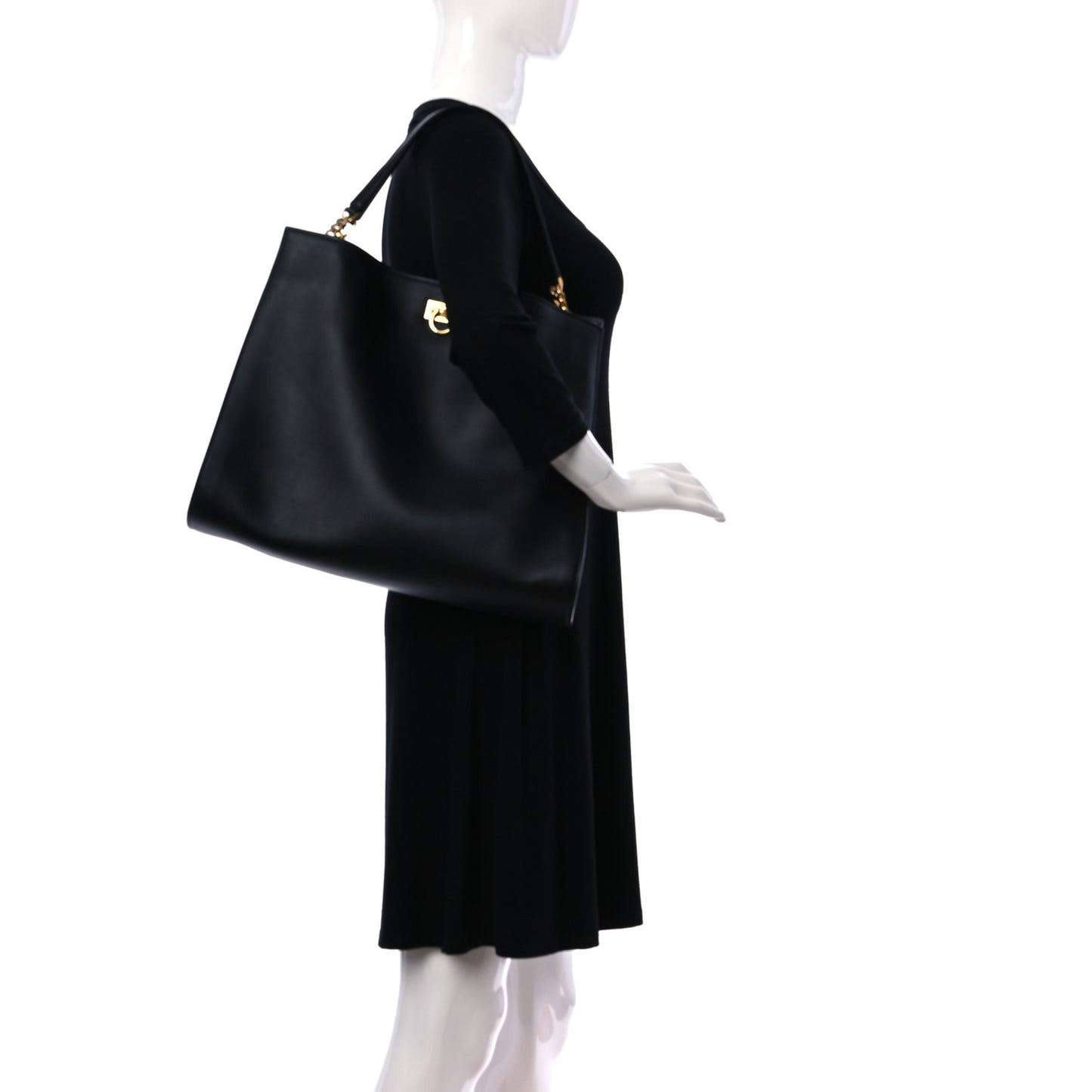 Calfskin Gancini Trifolio Tote Bag Black