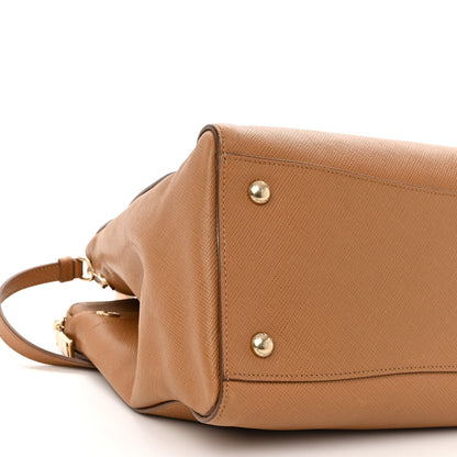 Prada Saffiano Cuir Double Zip Frame Tote Caramel 9 of 11