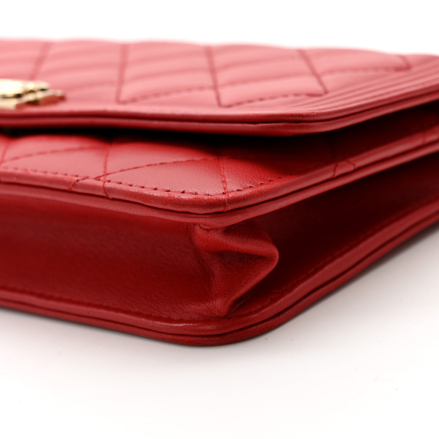 Lambskin Quilted Boy Wallet On Chain WOC Red
