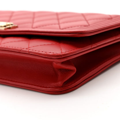 Chanel Lambskin Quilted Boy Wallet On Chain WOC Red 13 of 21
