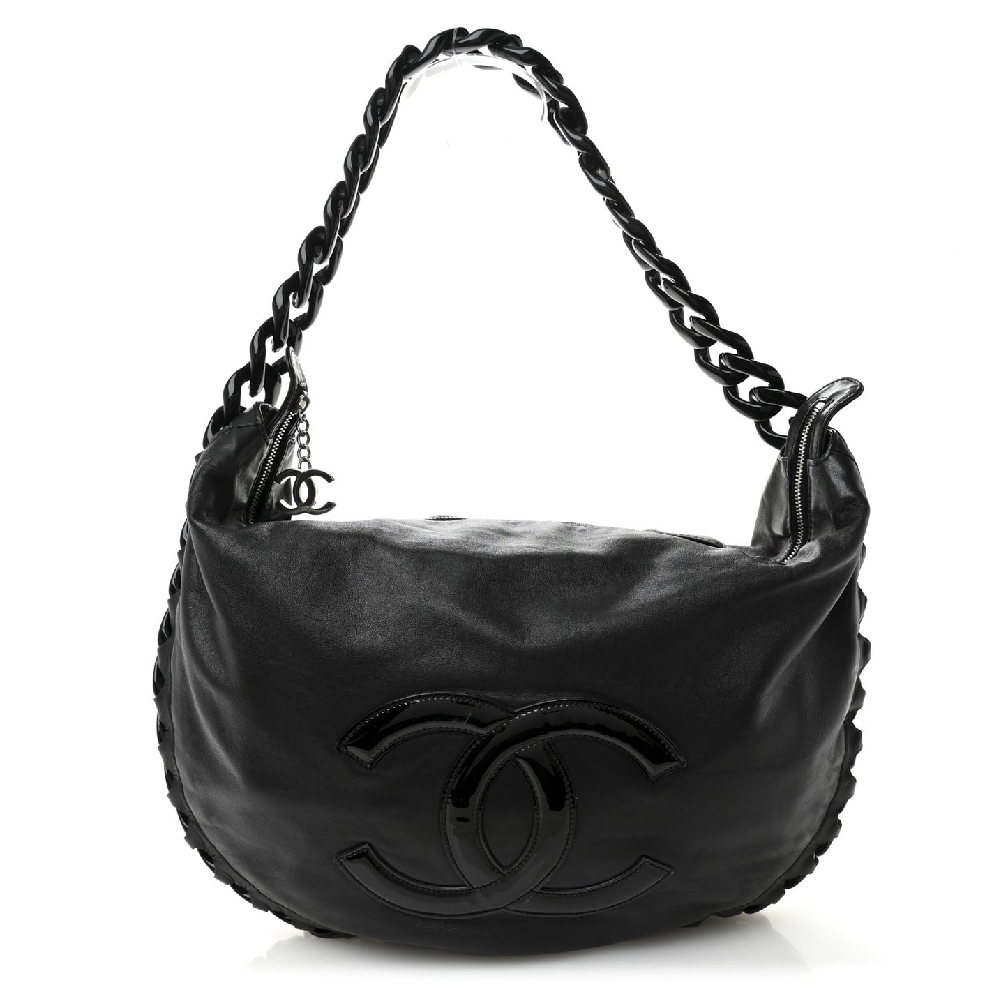 Calfskin Modern Chain Rhodoid Hobo Black