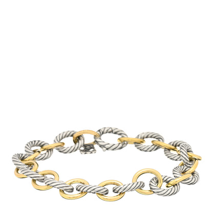 David Yurman Sterling Silver 18K Yellow Gold 10mm Medium Oval Link Bracelet 1 of 3
