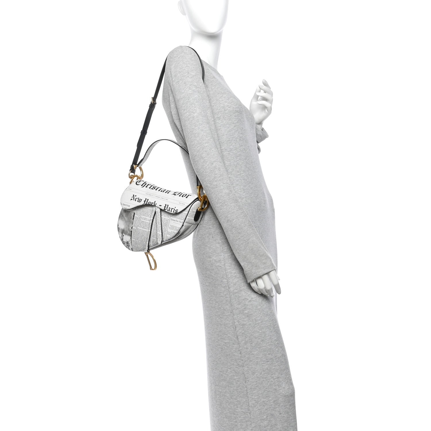 Christian Dior Calfskin Newspaper Printed Saddle Bag With Strap Black White 2 of 12