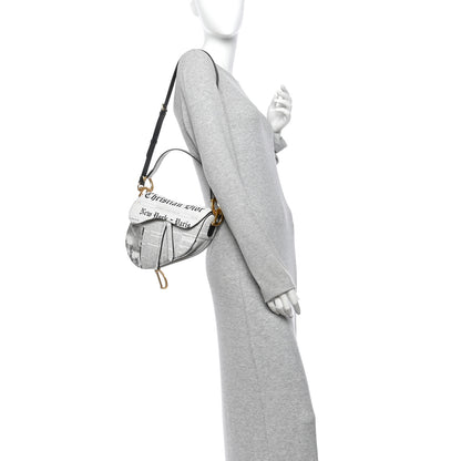 Christian Dior Calfskin Newspaper Printed Saddle Bag With Strap Black White 2 of 12
