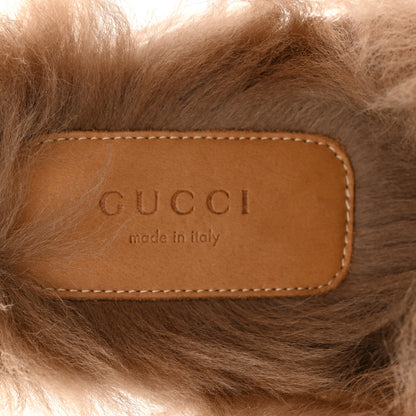 Gucci Malaga Kid Fur Womens Princetown Slippers 37 Vintage Bordeaux Naturale 7 of 10