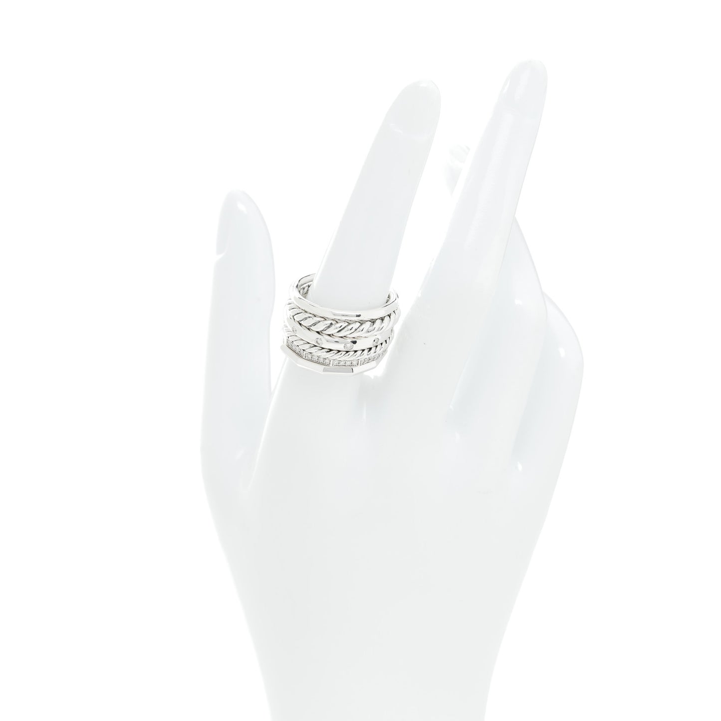 Sterling Silver Diamond 16mm Stax Wide Stacked Ring 56 7.5