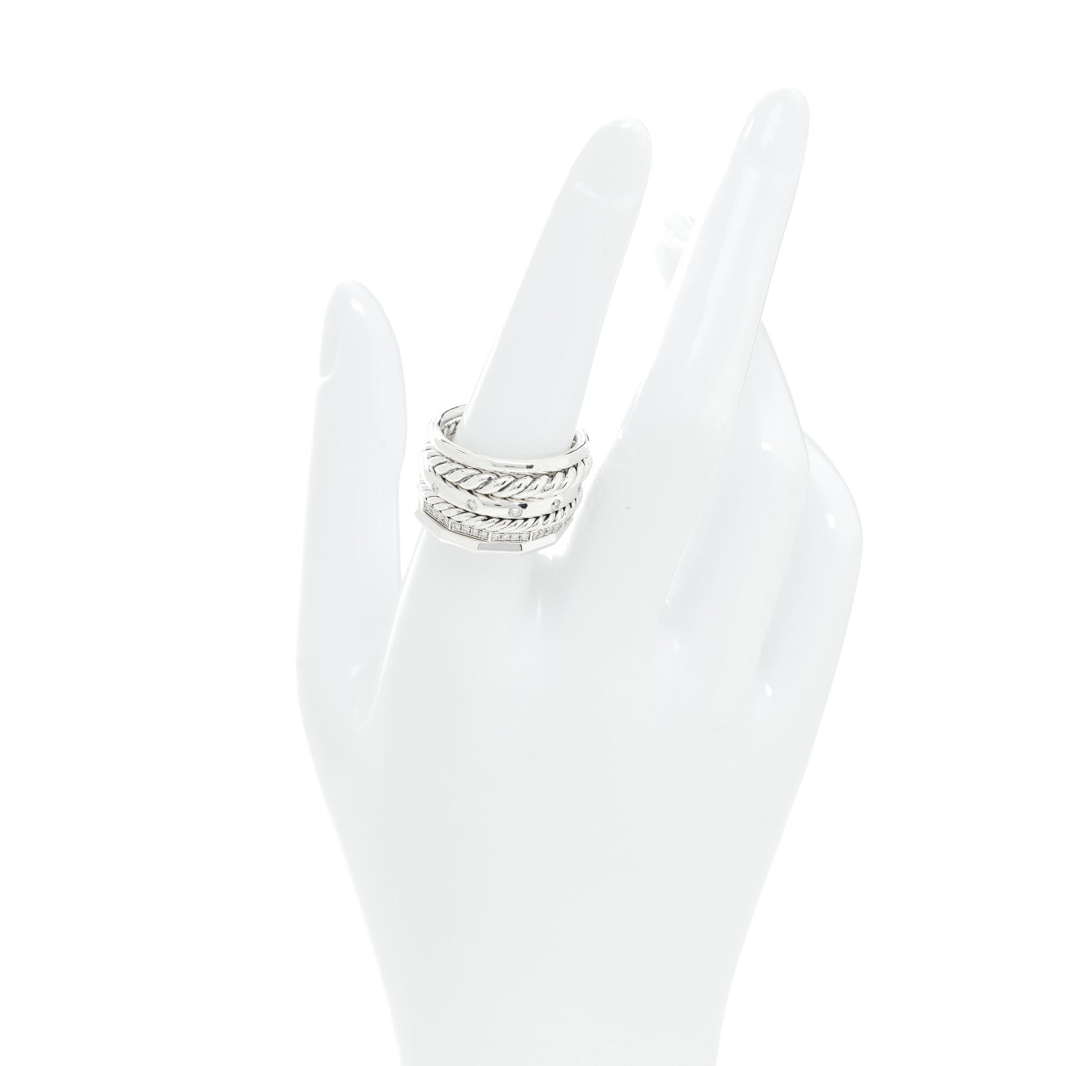 David Yurman Sterling Silver Diamond 16mm Stax Wide Stacked Ring 56 7.5 2 of 5