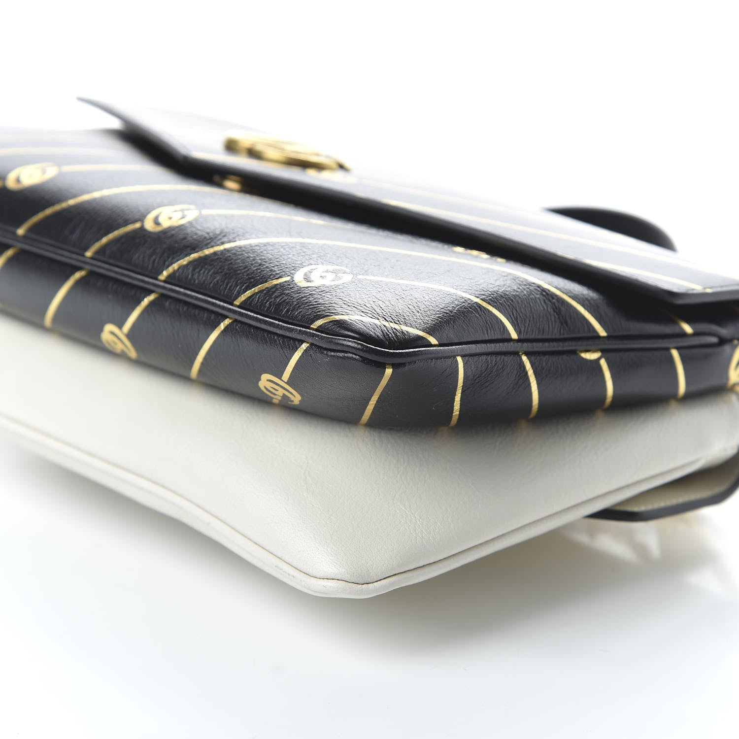 Gucci Calfskin Diagonal GG Medium Thiara Double Envelope Shoulder Bag Black White 7 of 10