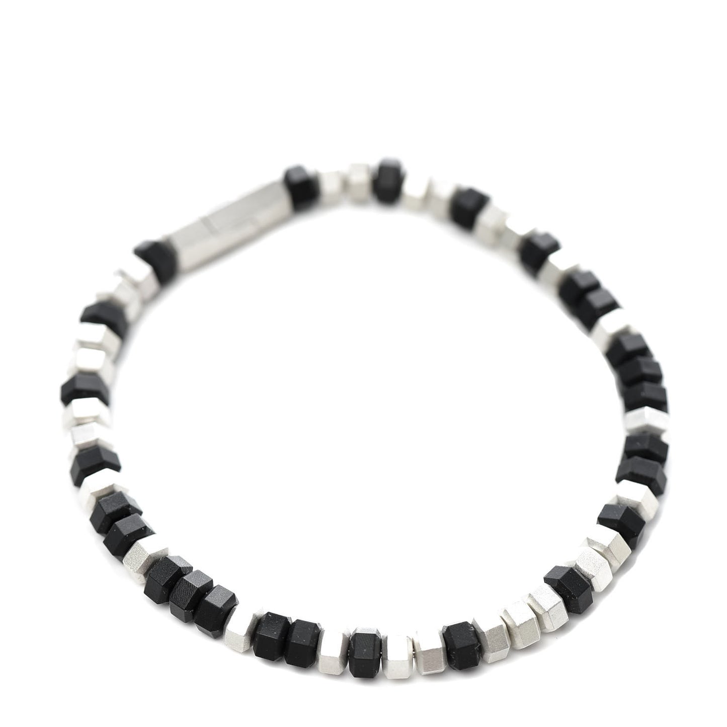 Sterling Silver Rubber Hex Bead Bracelet Black