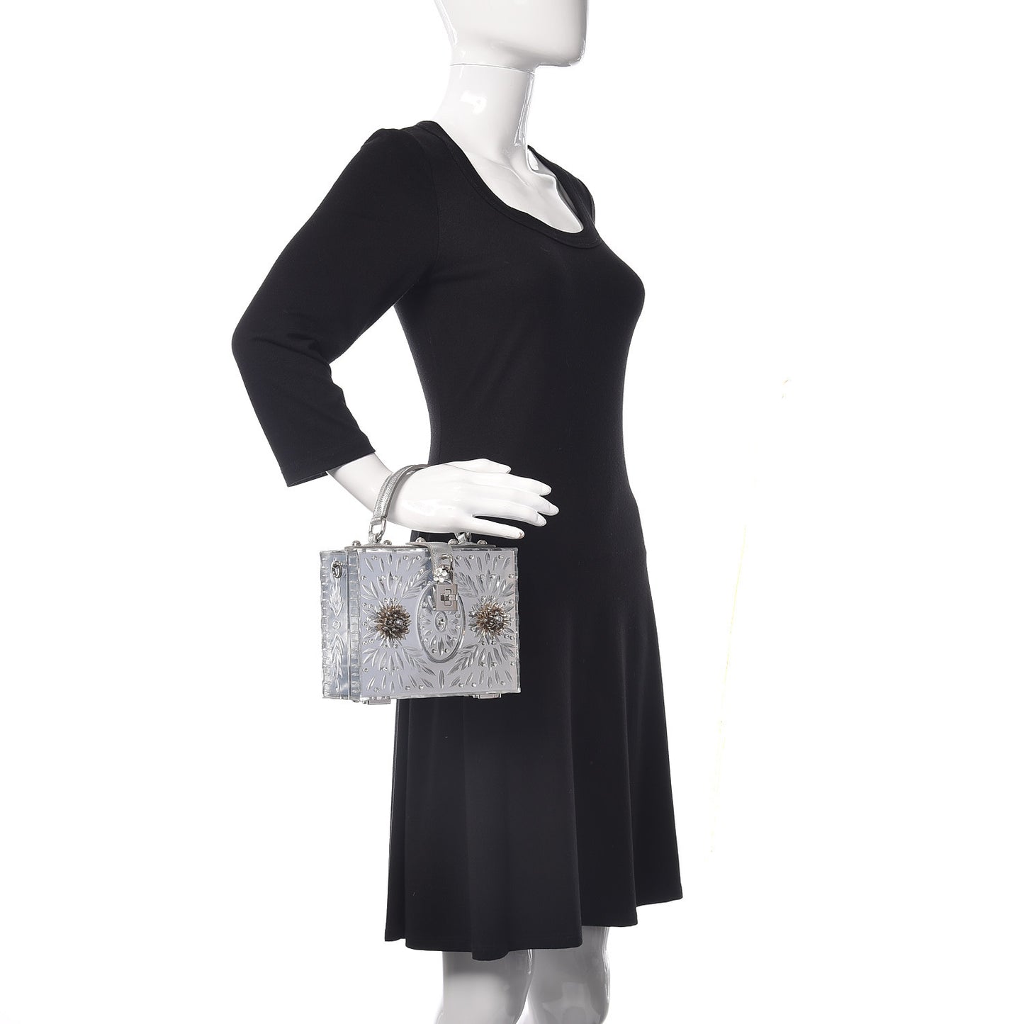 Plexiglass Embellished Metallic Dauphine Box Bag Argento