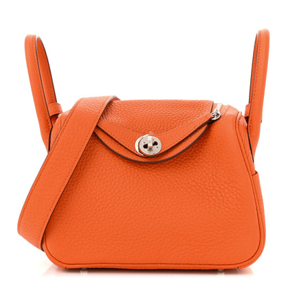 Hermes Taurillon Clemence Mini Lindy 20 Orange 1 of 11
