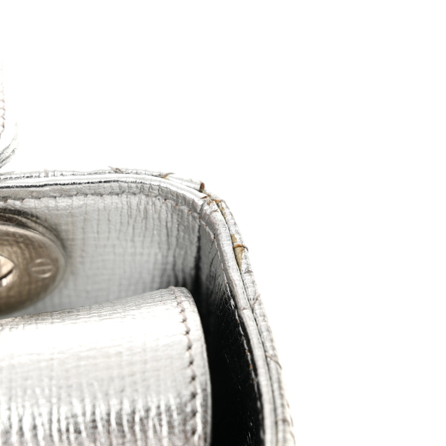 Metallic Grained Calfskin Cannage Small Lucky Badges My Lady Dior Silver