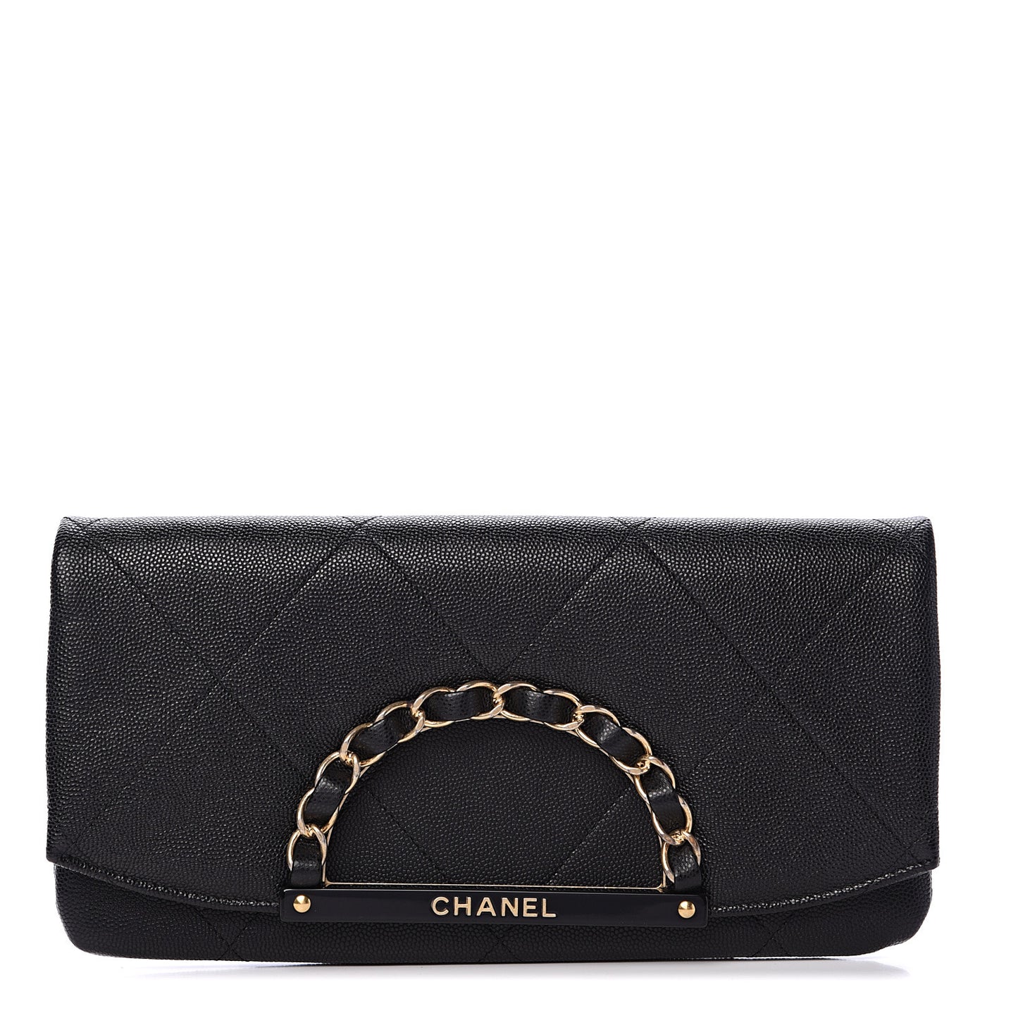 Grained Calfskin Small Chain Handle Clutch Black