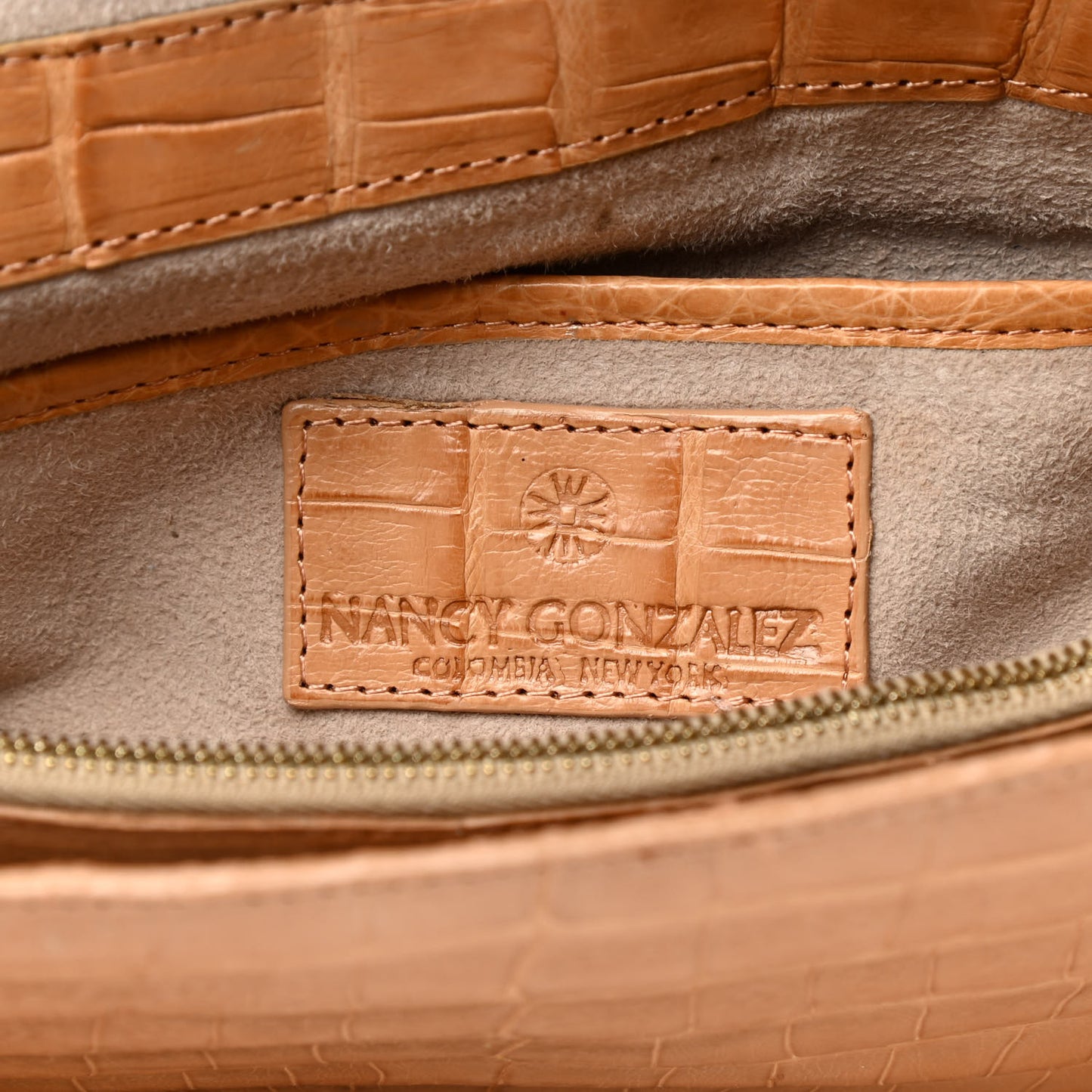 Crocodile Foldover Clutch Beige