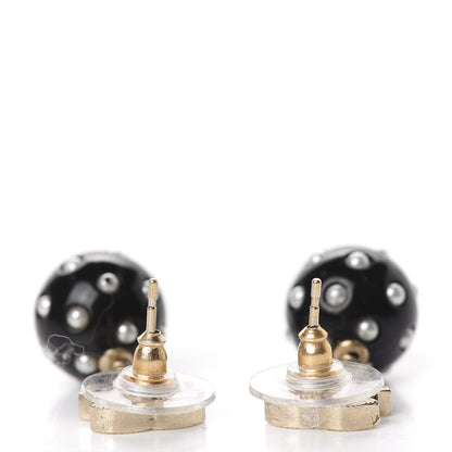 Chanel CC Bead Pearl Drop Earrings Gold Black 3 of 4