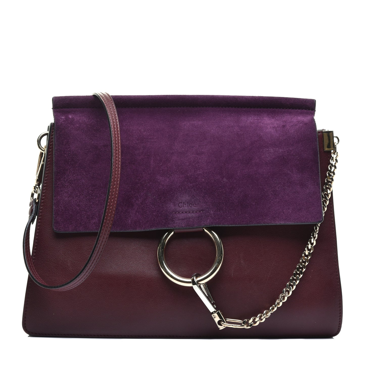 Calfskin Suede Medium Faye Shoulder Bag Dark Purple