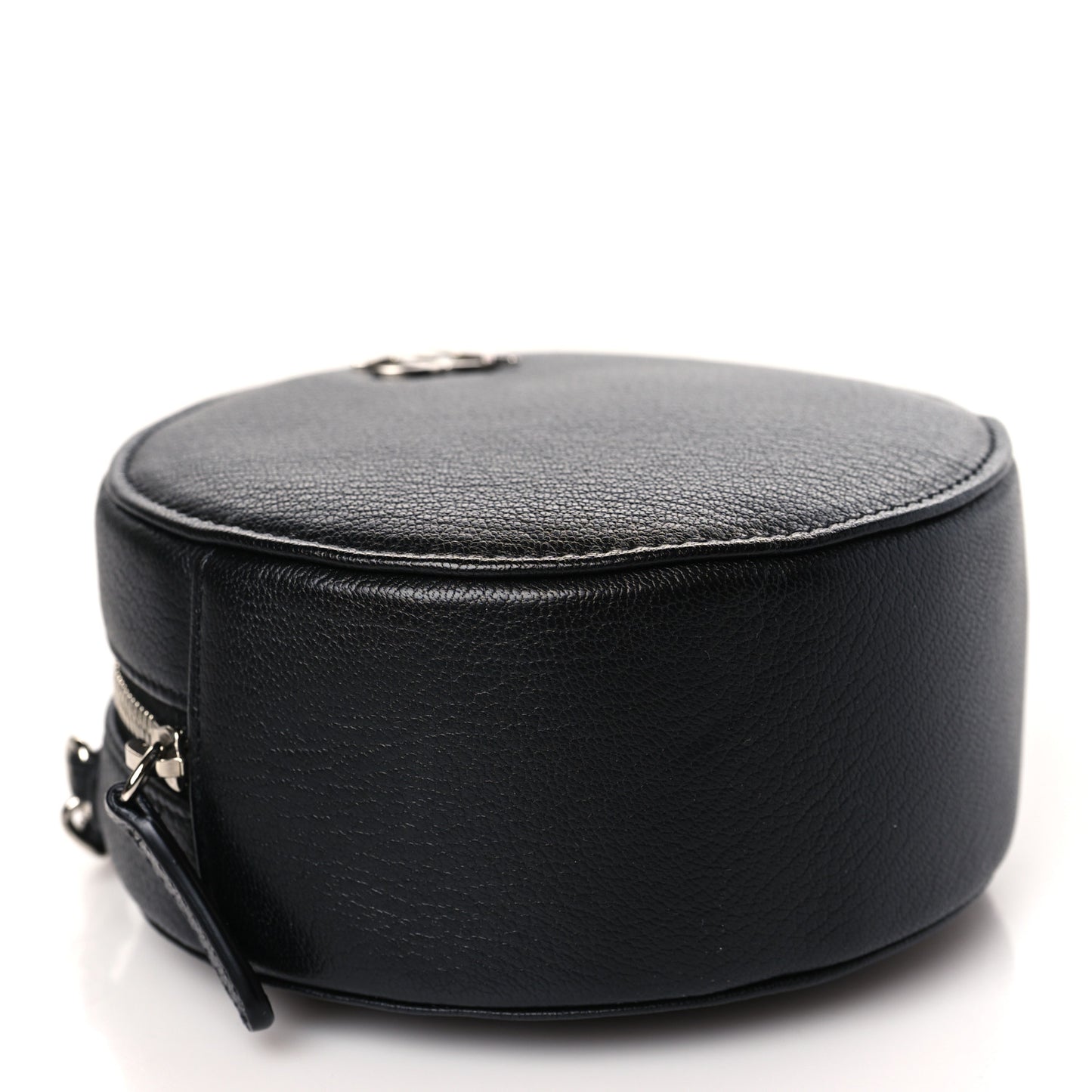 Goatskin Round Clutch With Chain Black