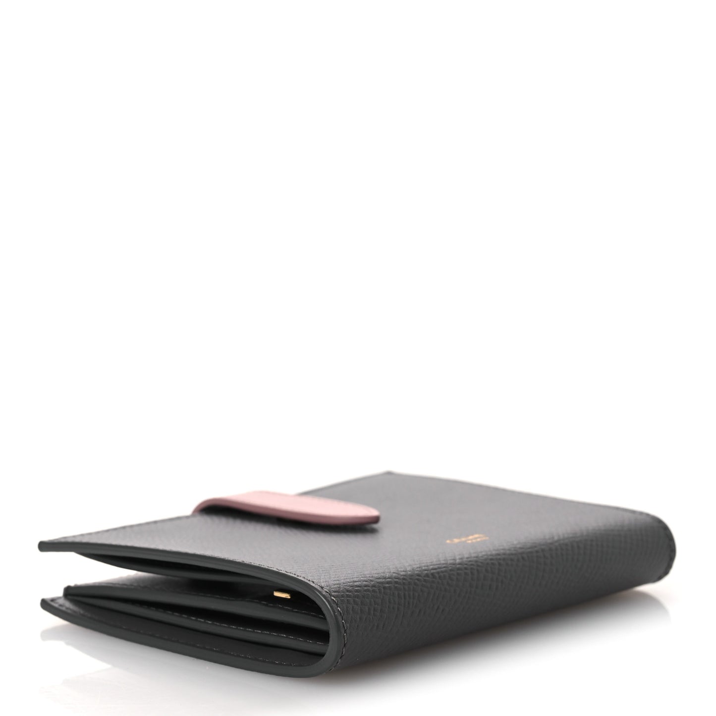 Grained Calfskin Medium Multifunction Strap Wallet Grey Vintage Pink
