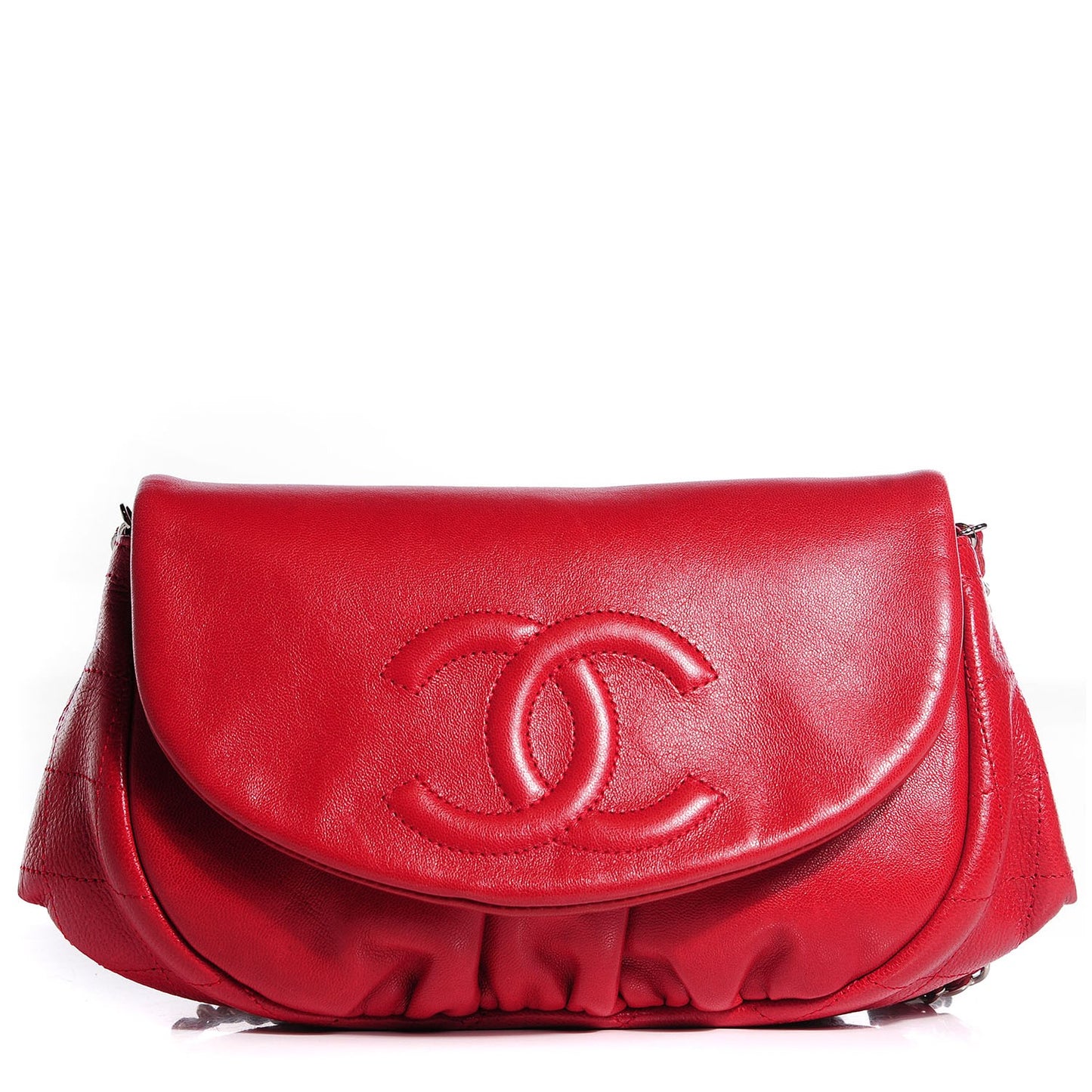 Lambskin Half Moon Wallet On Chain WOC Red