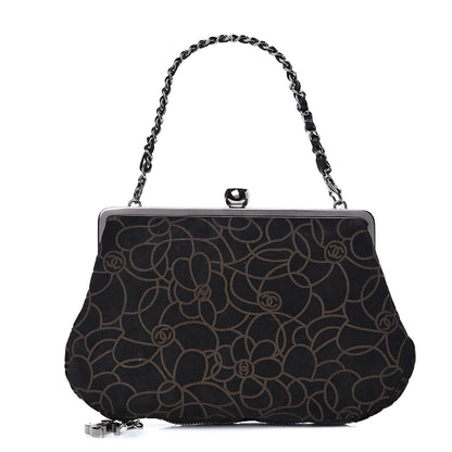 Chanel Suede Camellia Embossed Clutch Bag Black 1 of 9