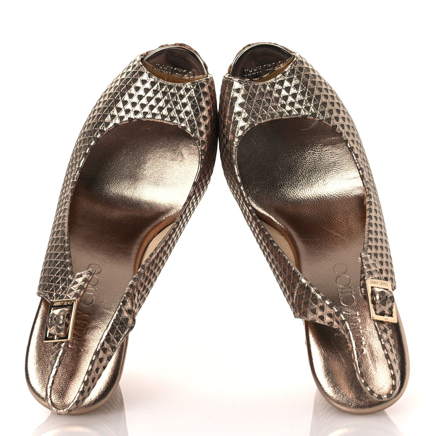 Jimmy Choo Metallic Embossed Calfskin Pacific 120mm Peep-Toe Cork Wedge Sandal 36 Gold 2 of 12