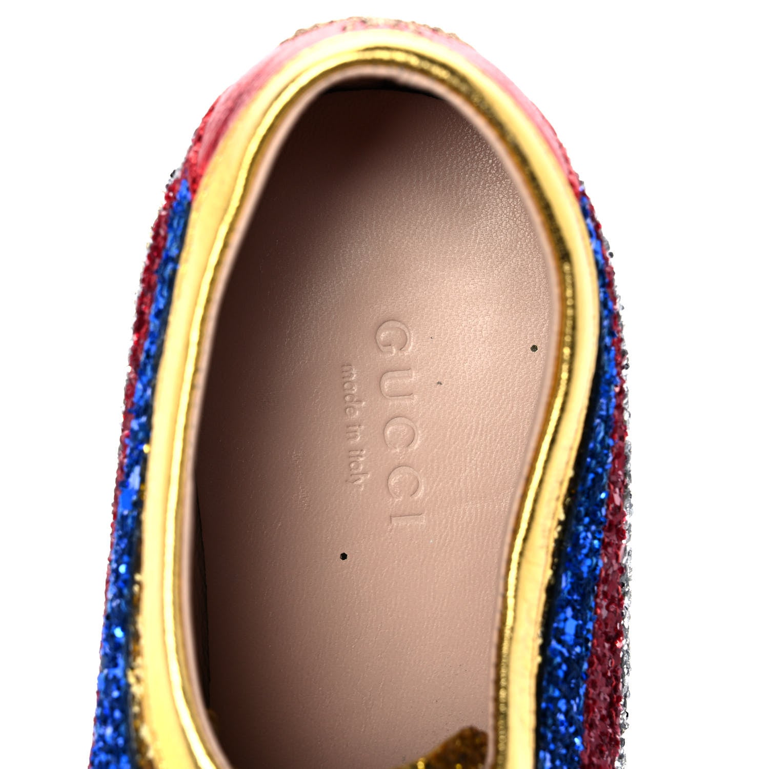 Gucci Glitter Fabric Pierced Heart Falacer Sneakers 35.5 Gold 8 of 9