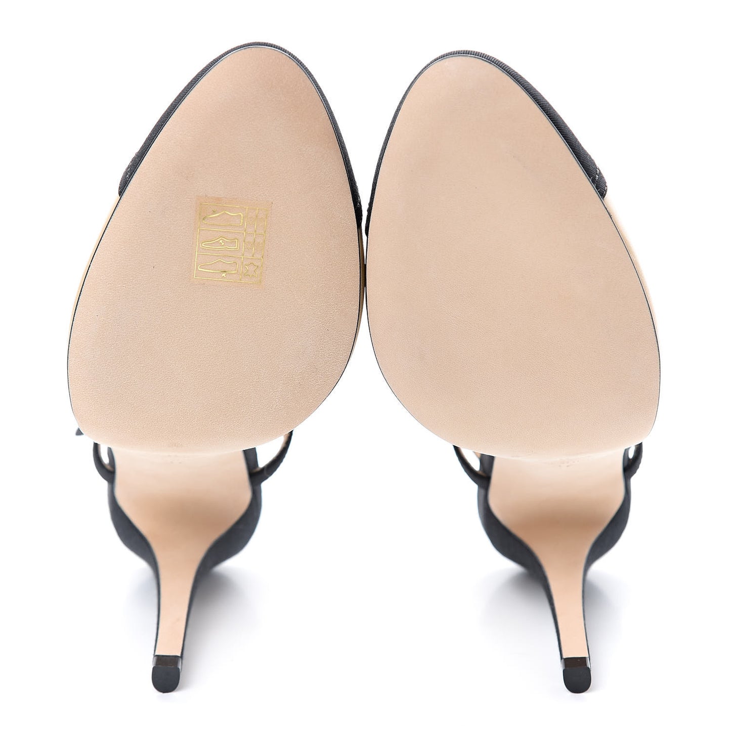 Lambskin Grosgrain Cap Toe CC Slingback Pumps 37 Beige Black
