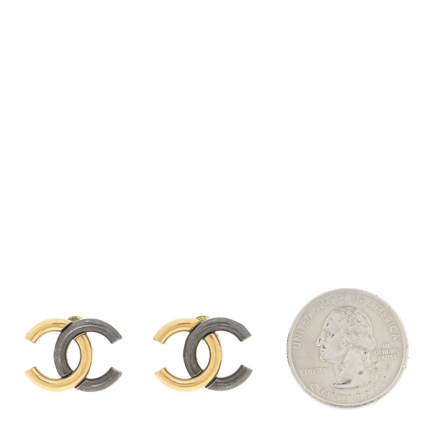 Chanel Metal CC Earrings Gold Ruthenium 2 of 5
