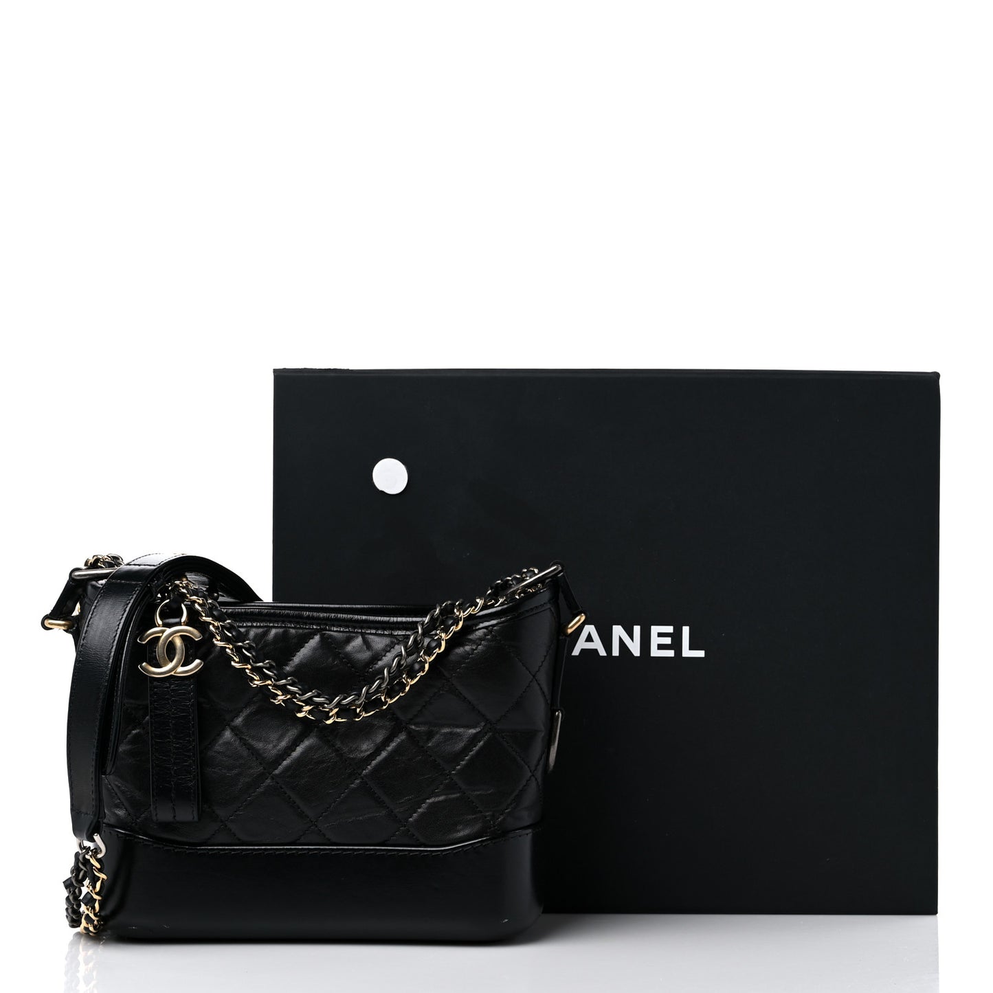 Aged Calfskin Quilted Small Gabrielle Hobo Black