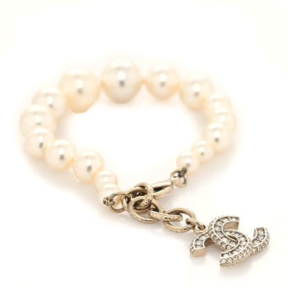 Chanel Graduated Pearl Crystal CC Bracelet Gold 1 of 4
