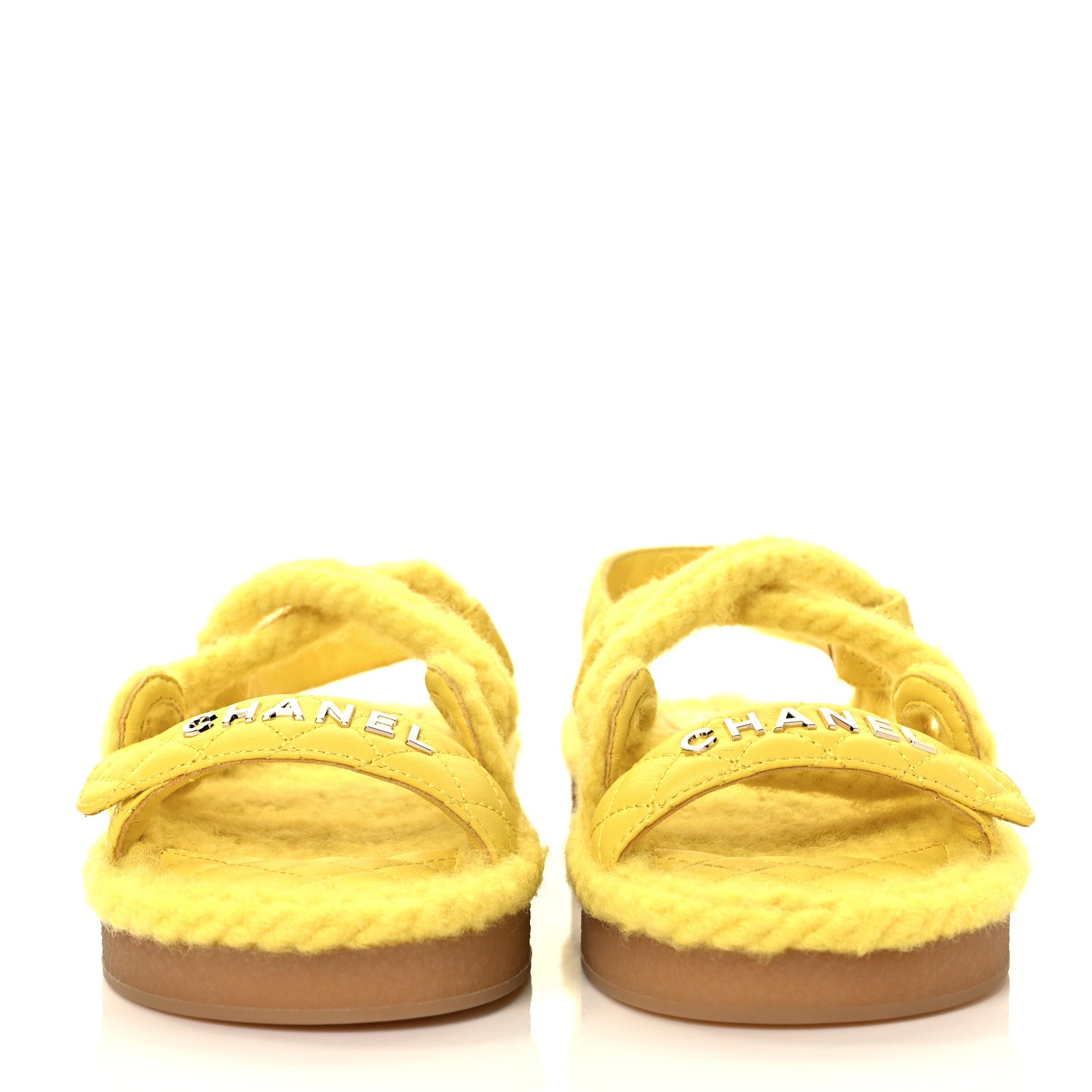 Chanel Cord Lambskin Quilted Logo Sandals 37 Yellow 2 of 8
