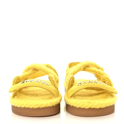 Chanel Cord Lambskin Quilted Logo Sandals 37 Yellow 2 of 8