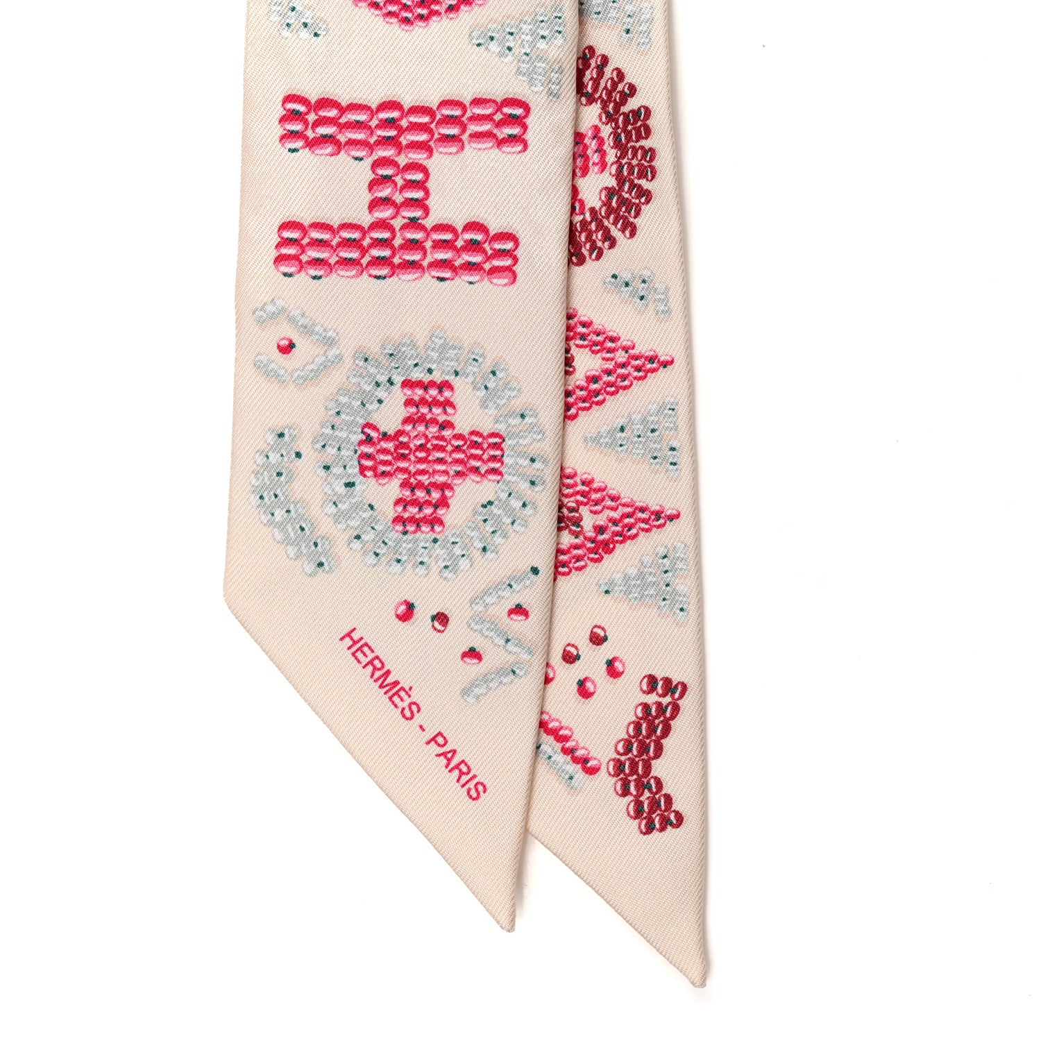 Hermes Silk Kelly en Perles Twilly Creme FRAMBOISE 4 of 4