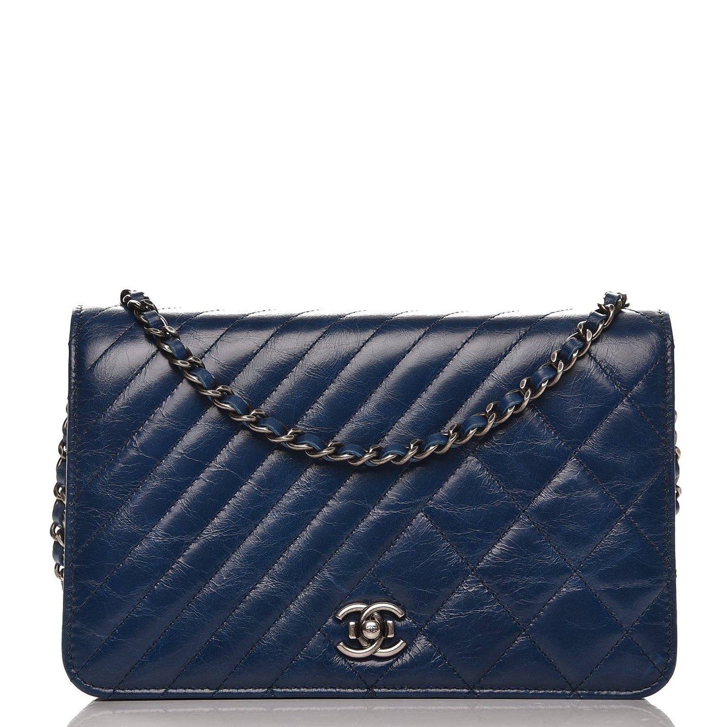Glazed Calfskin Quilted Coco Boy Wallet On Chain WOC Blue