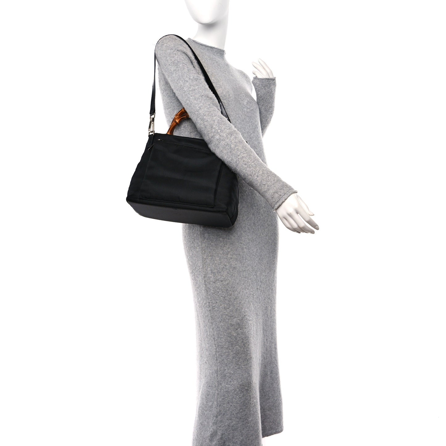 Nylon Bamboo Top Handle Tote Black