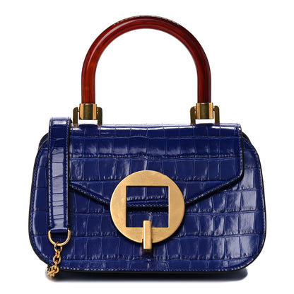 Mulberry Shiny Croc Calfskin Embossed The Mews Satchel Cobalt Blue 1 of 14