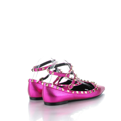 Valentino Garavani Metallic Pebbled Calfskin Rockstud Cage Ballerina Flats 39 Peony 4 of 8