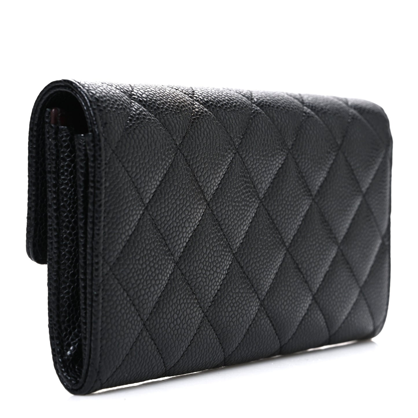 Caviar Quilted Large Gusset Flap Wallet Black