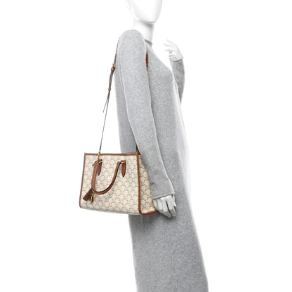 Celine Triomphe Canvas Calfskin Mini Horizontal Cabas White 2 of 12