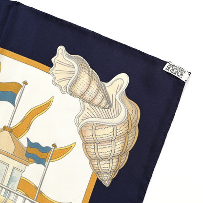 Hermes Silk L'Air Marin Scarf 90 Blue Gold 3 of 5